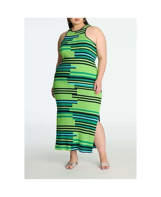 Eloquii Women's Mixed Stripe Ribbed Dress