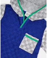 Deux par Deux Big Boys Printed Hooded Terry Top And Shorts Set Blue And Gray