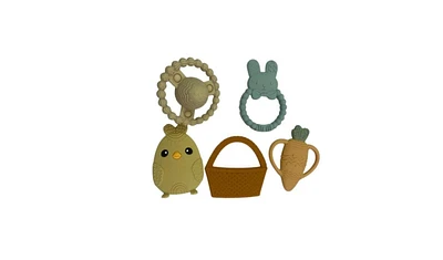 Sperric Toddler Easter Teether Set, Bunny, Carrot, Chicken, Rattle Egg & Basket Teething Toys Cute Teethers Gift Set