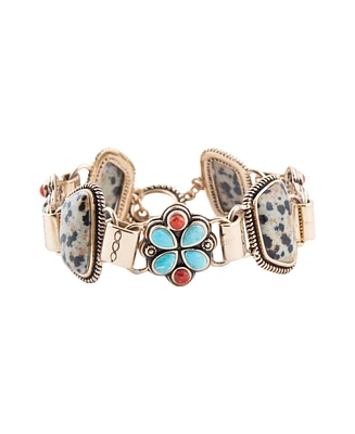Barse Legacy Blue Turquoise and Dalmatian Jasper Golden Link Bracelet