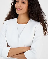 Kasper Women's Collarless Open-Front Cuffed Jacket