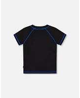 Deux par Boys Short Sleeve Rashguard Black And Multicolored Crocodiles