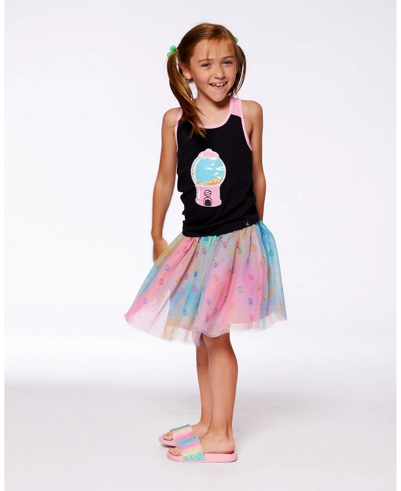 Deux par Deux Big Girls Organic Cotton Racerback Tank Top Black And Candy Machine