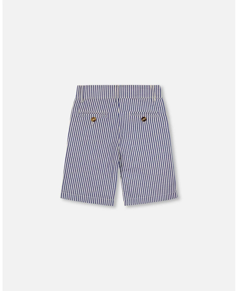 Deux par Toddler Boys Slant Pocket Bermuda Shorts Royal Blue Striped - Toddler|Child