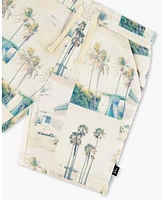 Deux par Deux Big Boys Printed French Terry Short Beige Palm Tree And Teal