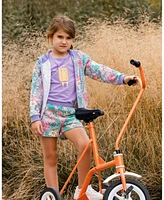 Deux par Deux Big Girls Printed French Terry Short Lilac Tropical And Pink Flamingos