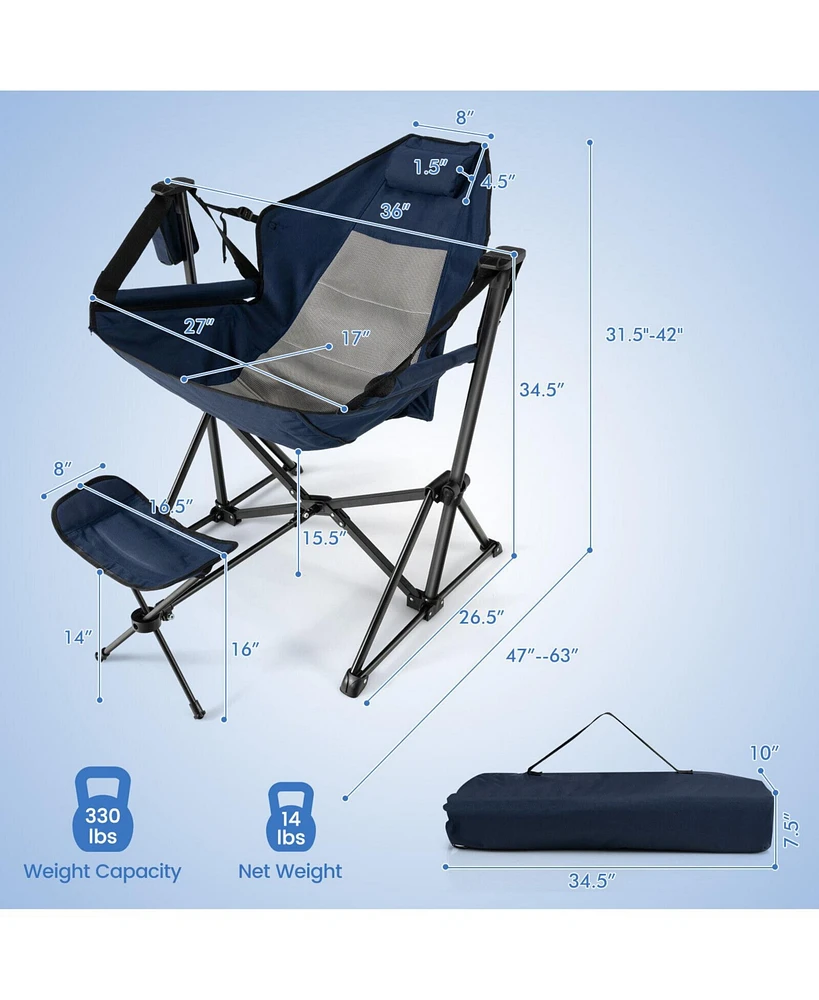Hammock Camping Chair with Retractable Footrest and Carrying Bag