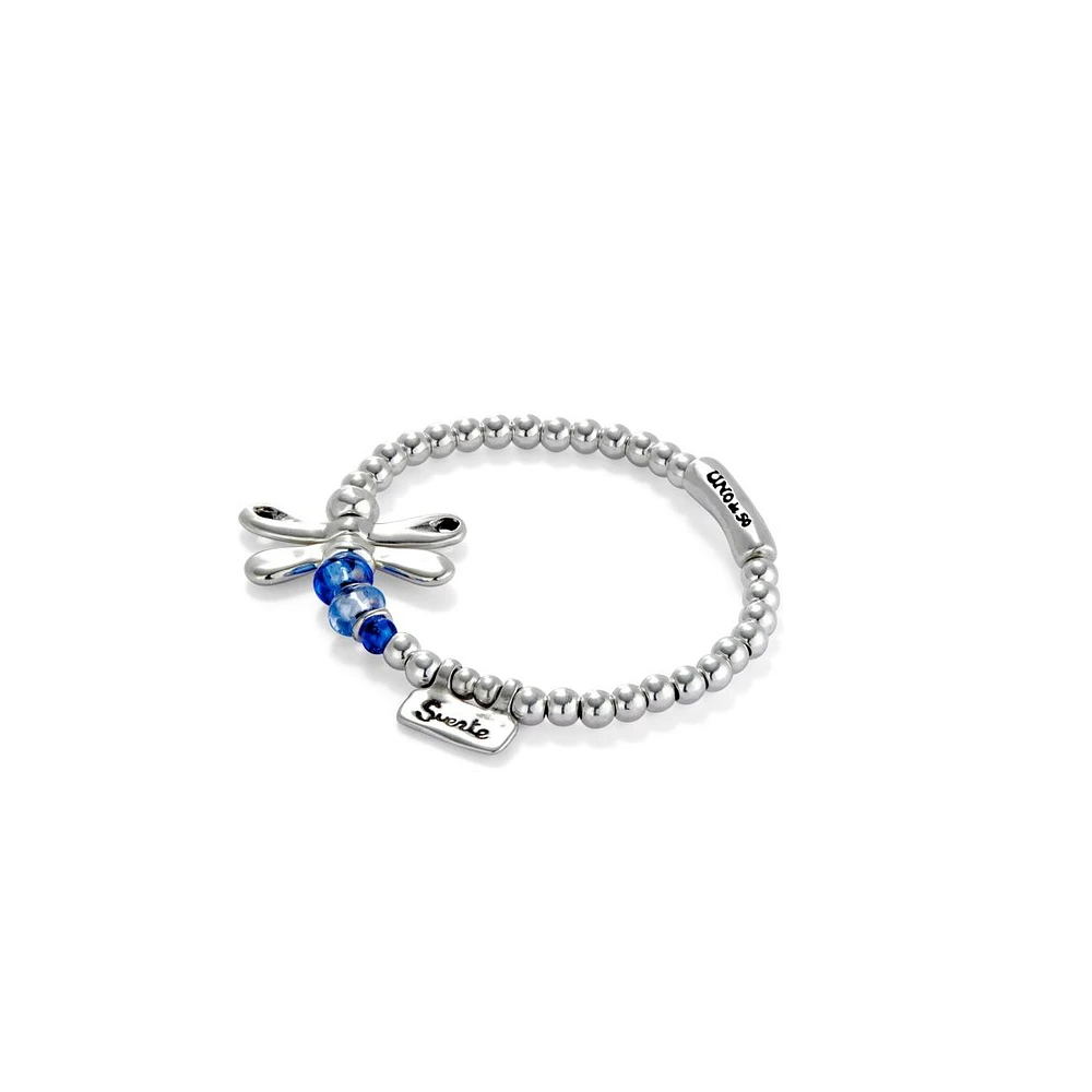 UNOde50 Sterling Silver Plated Blue Crystals Dragonfly Bracelet
