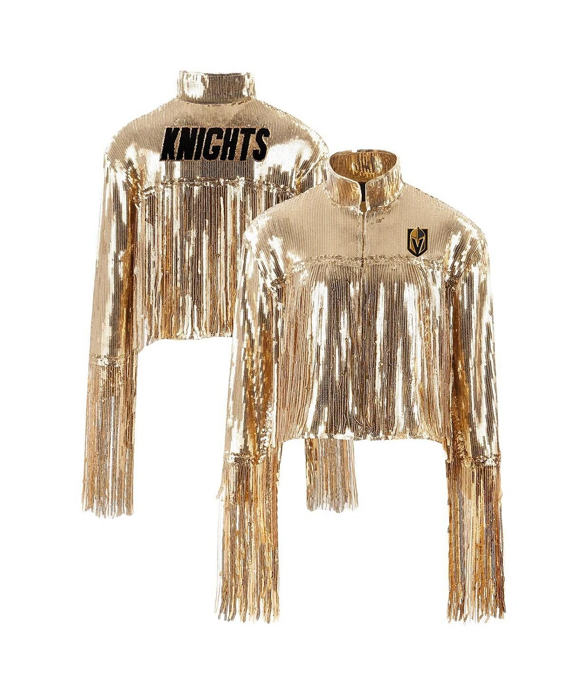 Cuce Women's Gold Vegas Golden Knights Cropped Sequin Fringe Jacket