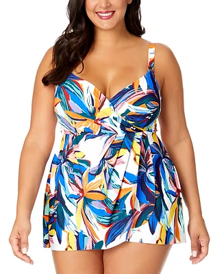 Anne Cole Plus Printed Surplice Swim Dress