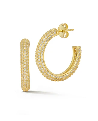 Rachel Zoe Sterling Silver Small Pave Hoop Earrings