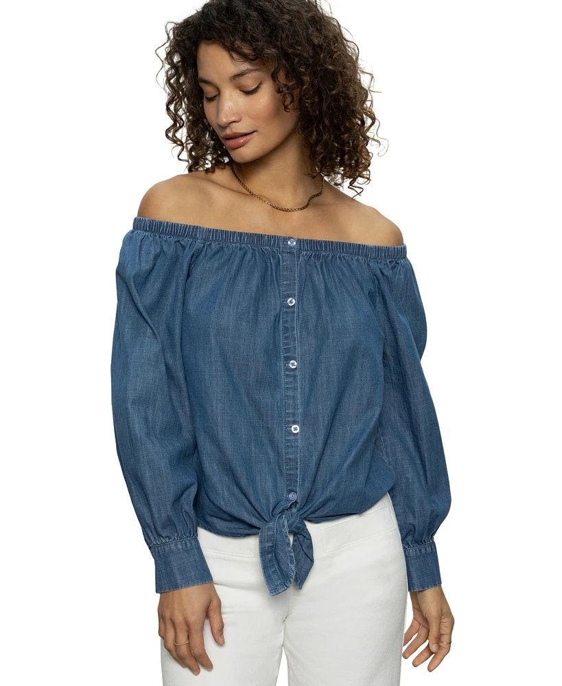 Sanctuary Women's Denim Ballet Tie Top