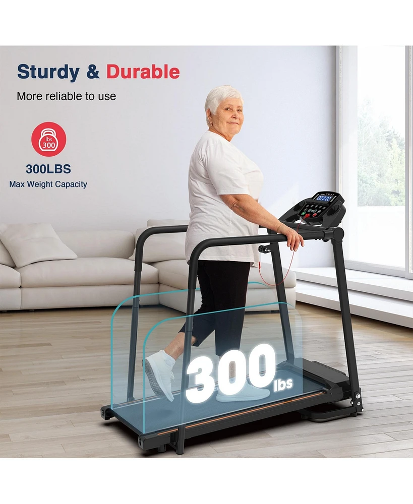Redliro Walking Treadmill with Long Handrails for Seniors 300lbs 2.25HP Recovery Fitness Exercise Machine for Home