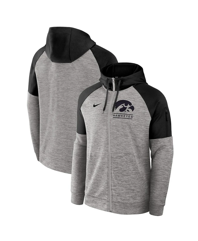 Nike Men's Heather Gray Iowa Hawkeyes Fitness Raglan Performance Full-Zip Hoodie
