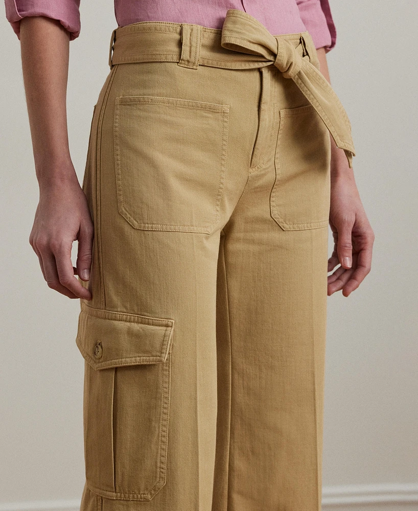 Lauren Ralph Lauren Women's Pleated Cotton Twill Wide-Leg Cargo Pants, Regular & Petite