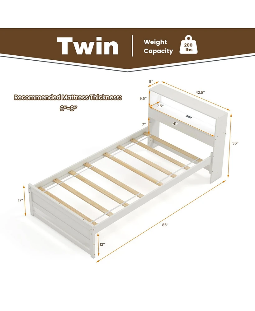 Bed Frame with Storage Headboard and Charging Station