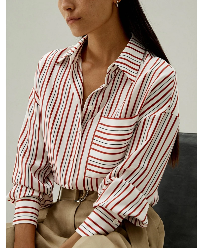 Lilysilk Women's Oversized Striped Silk-Twill Shirt