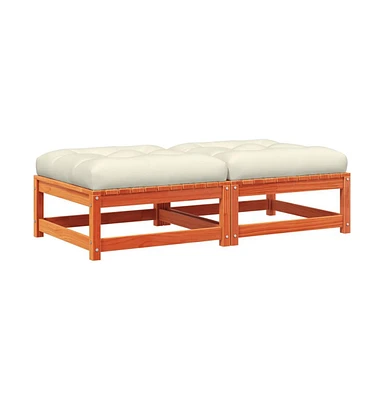 Patio Footstools with Cushions 2 pcs Wax Brown Solid Wood Pine