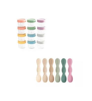 Sperric 12-Pack Glass Baby Food Storage Jars with Lids, 6-Pack Silicone Self-Feeding Spoons – Bpa-Free, Leakproof, Freezer Safe
