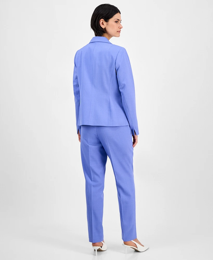 Le Suit Women's Pinstriped Notch-Collar One-Button Jacket & Straight-Leg Mid-Rise Pants