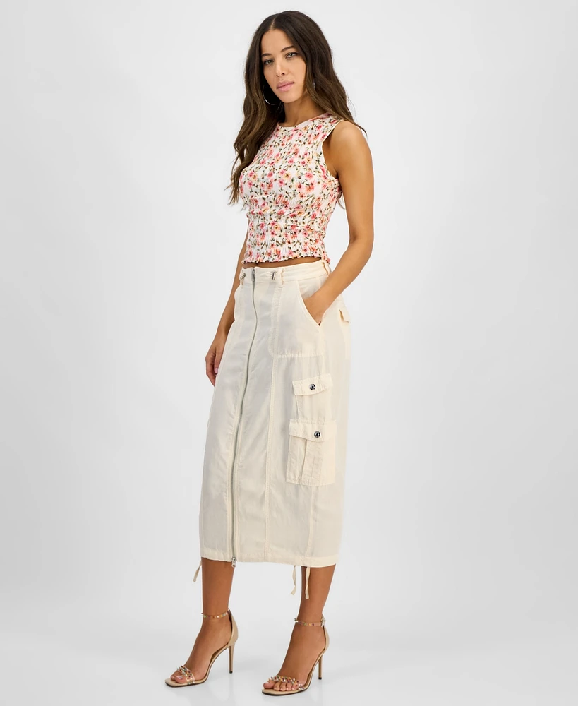 Guess Women's Casey Zippered Cargo Midi Skirt