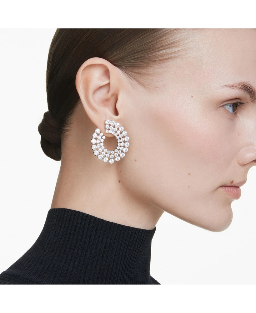 Swarovski Matrix Rhodium Plated Round Cuts Hoop Earrings