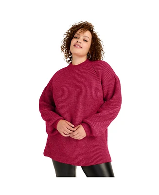 June + Vie Women's Puff-Sleeve Mockneck Sweater