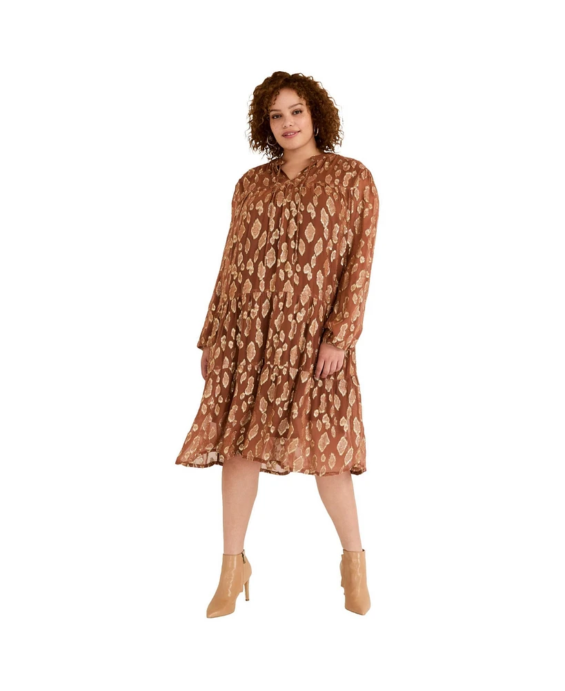 June + Vie Women's Coraline Metallic Print Georgette Dress