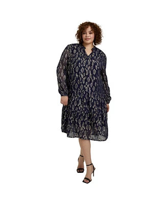 June + Vie Women's Coraline Metallic Print Georgette Dress