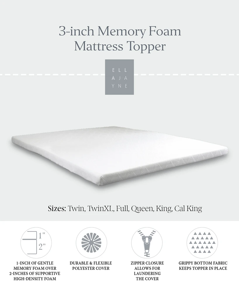 Ella Jayne 3" Memory Foam Mattress Topper, California King