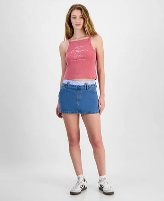 Madden Girl Juniors' Contrast-Waist Denim Skirt