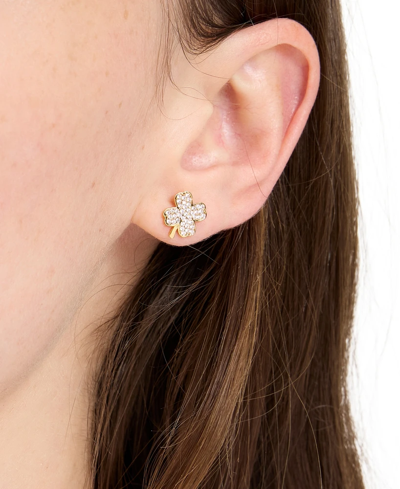 Kate Spade New York Lucky Charm Gold-Tone Pave Crystal Clover Stud Earrings