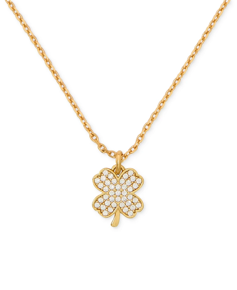 Kate Spade New York Lucky Charm Gold-Tone Pave Crystal Clover Pendant Necklace, 16" + 3" extender
