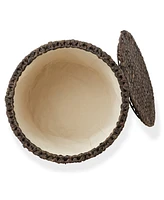 Casafield Rolling Storage Basket - Natural, Handwoven Hyacinth Hamper with Lid, Bin on Wheels for Living Room, Bathroom, Laundry