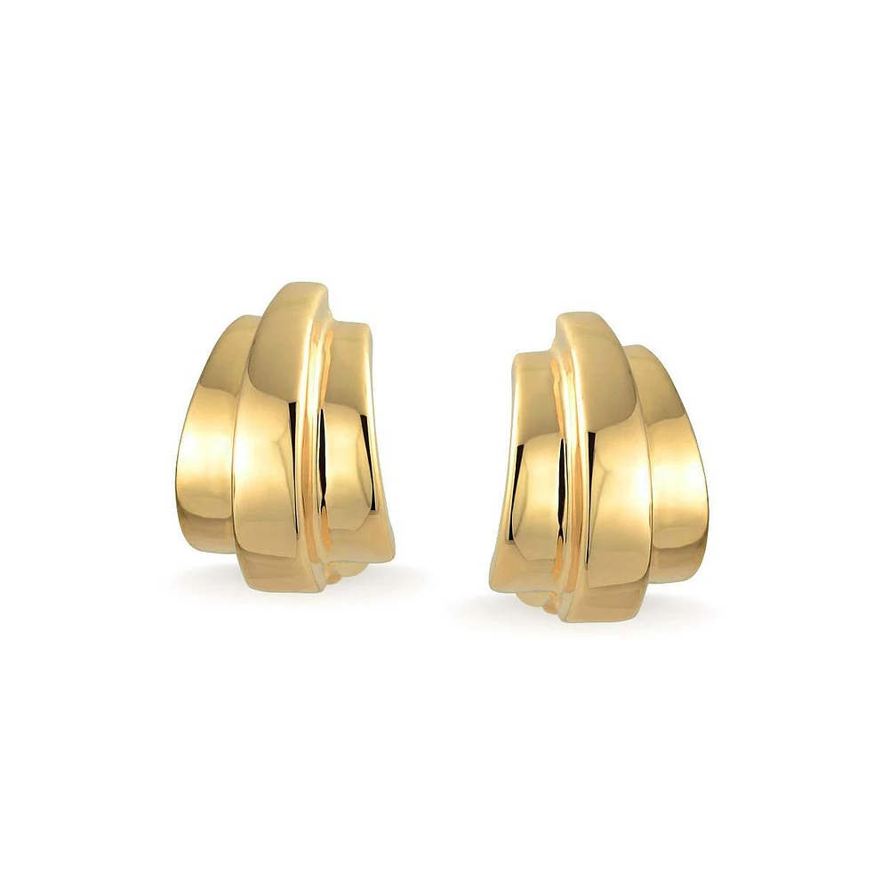 Bling Jewelry Geometric Shrimp Half Hoop Clip On Earrings For Non Pierced Ears Polished Yellow Gold Plated