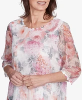 Alfred Dunner Women's Estate of Mind Floral Mesh Watercolor Top
