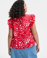 On 34th Trendy Plus Size Flowing Meadow Ruffle-Sleeve Top, Exclusively at Macy's