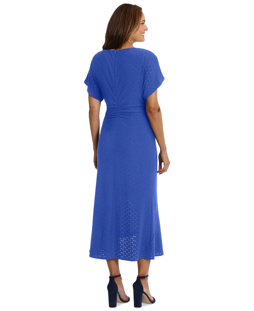 London Times Women's Boat-Neck Flutter-Sleeve Dress
