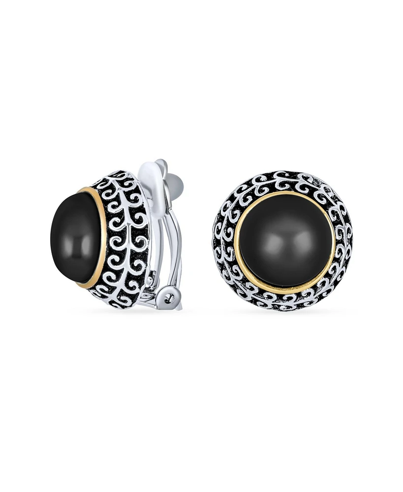 Bling Jewelry Balinese Button Style Clip-On Earrings in Simulated Pearl and Natural Stones