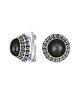 Bling Jewelry Balinese Button Style Clip-On Earrings in Simulated Pearl and Natural Stones