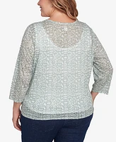 Hearts Of Palm Plus Spring Forward Printed Burnout V-Neck Top