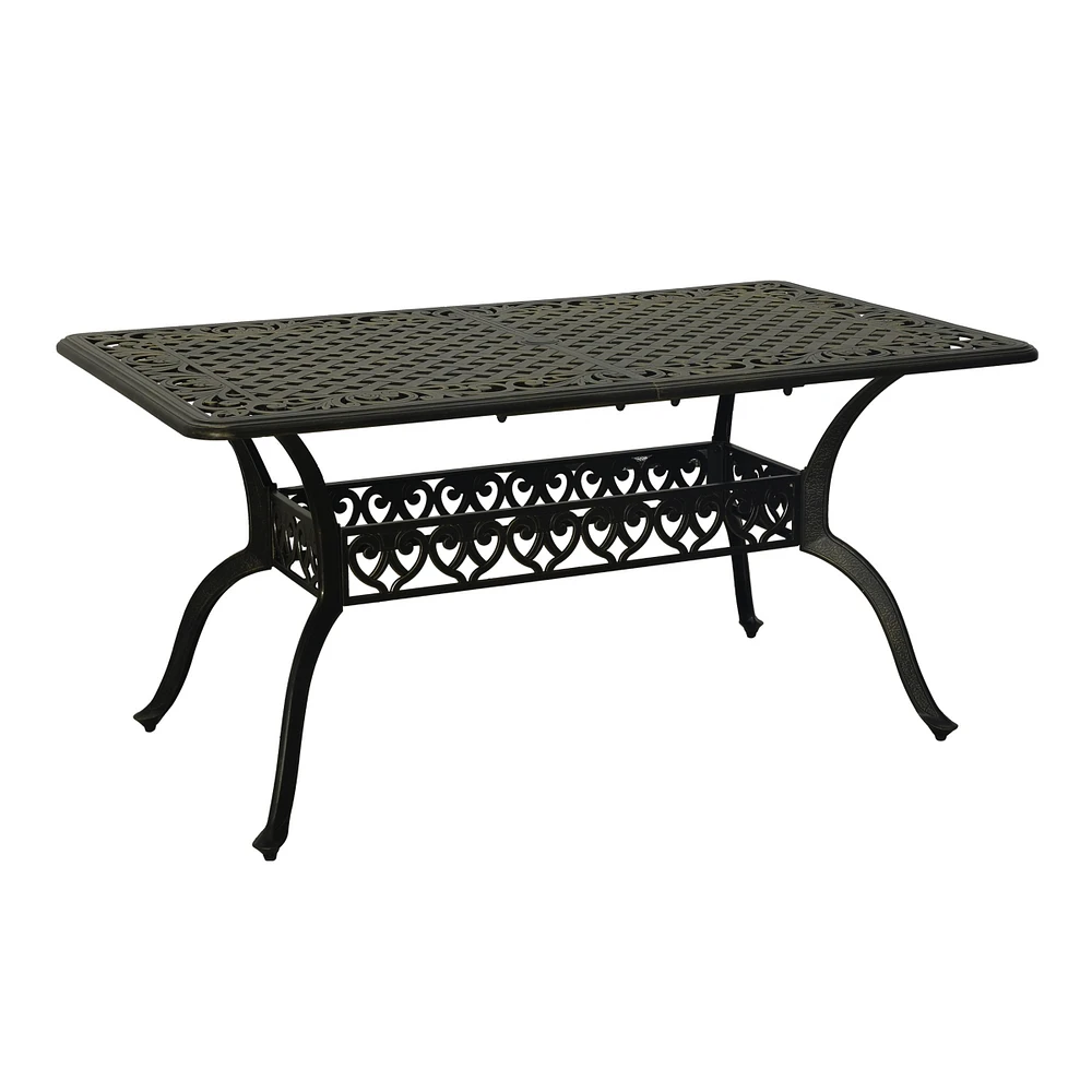 59 Inches Cast Aluminium Outdoor Dining Table Patio Rectangular Dining Table with Umbrella Hole Patio Bistro Table for Backyard Garden Patio, Antique