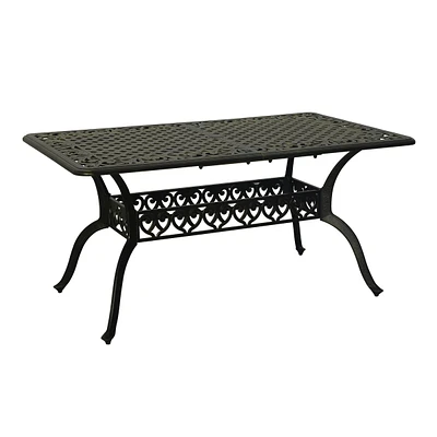 59 Inches Cast Aluminium Outdoor Dining Table Patio Rectangular Dining Table with Umbrella Hole Patio Bistro Table for Backyard Garden Patio, Antique