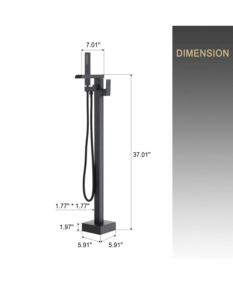 Freestanding Bathtub Faucet Bathtub Tub Filler Floor Mount Bathroom Faucets Brass Single Handle Tub Faucet with Handheld Spray, Brushed Nickel