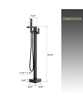 Freestanding Bathtub Faucet Bathtub Tub Filler Floor Mount Bathroom Faucets Brass Single Handle Tub Faucet with Handheld Spray, Brushed Nickel