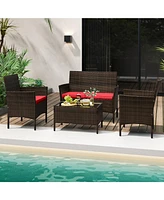 Slickblue 4-Piece Wicker Patio Set with Cushioned Seats for Outdoor Lounge or Garden