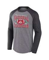 Fanatics Men's Heather Gray Ohio State Buckeyes College Football Playoff 2024 National Champions Vintage Raglan Tri-Blend Long Sleeve T-Shirt