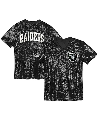 Outerstuff Big Girls Black Las Vegas Raider's Wordmark Sequin V-Neck Top