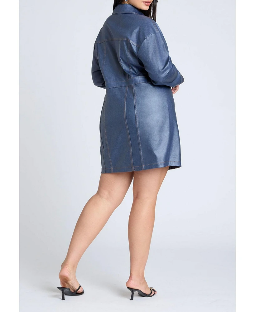 Eloquii Women's Coated Denim Mini Dress