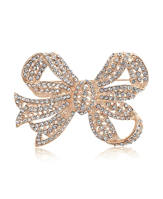 Bling Jewelry Victorian Style Royal Style Crystal Pave Filigree Ribbon Brooch Pin Silver Plated